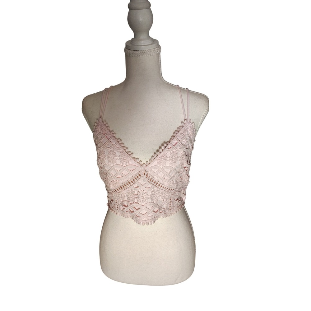 Francesca's Mi Ami Pink Lace Bralette Crop‎ Top Smocked Back Small 11BY45UKWD